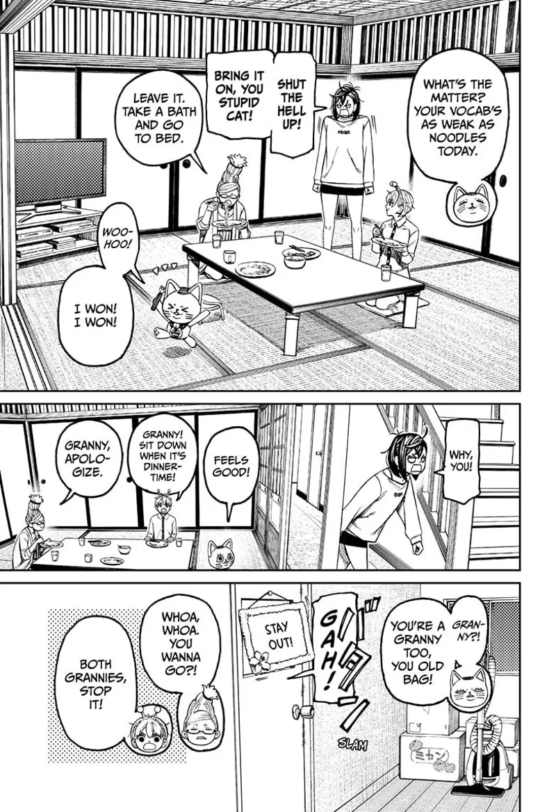 Momo gets mad and walks away from the table. Turbo Granny celebrates her win.