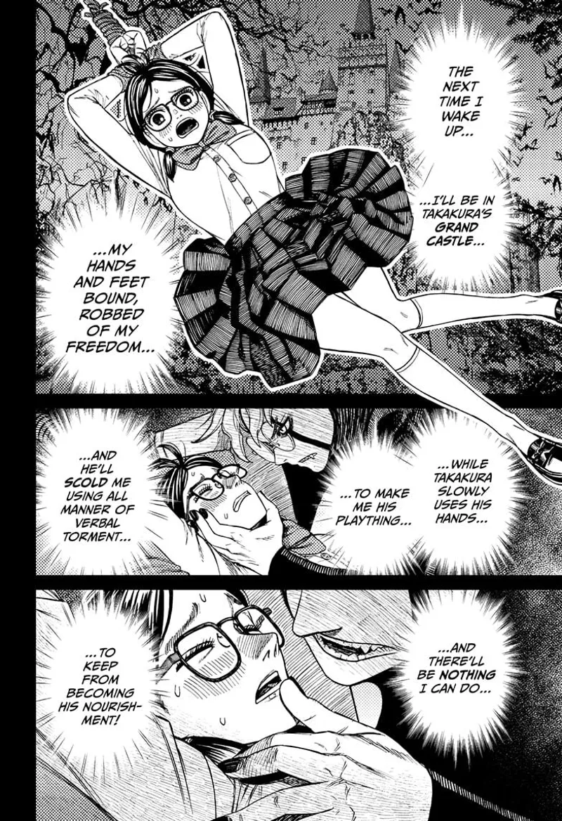 Class rep imagines being bound by vampire Okarun and about to be eaten.