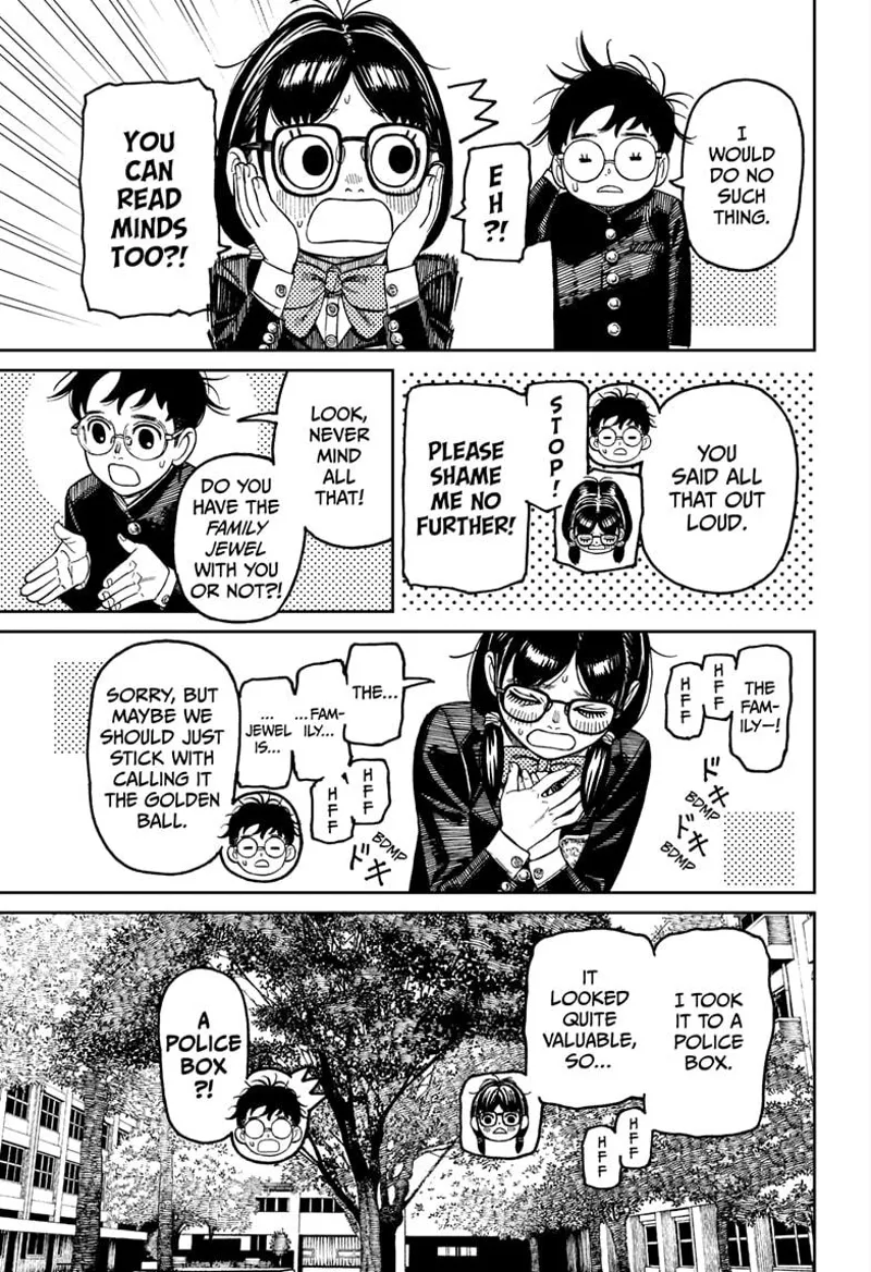 The class rep is embarrassed. She reveals she took the golden ball to a police box.