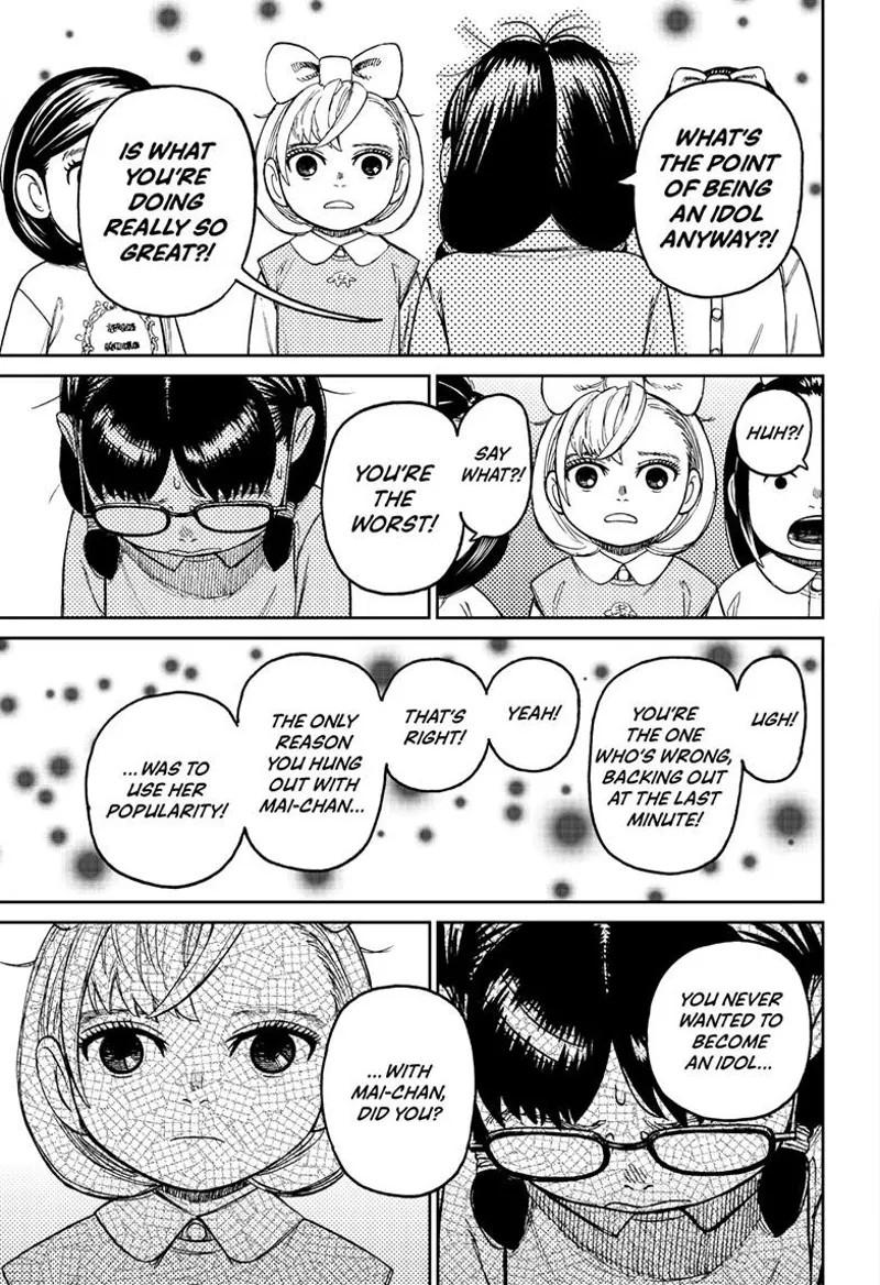 Rin says something is wrong about being an idol. She turns around, and her best friend Mai looks at her with concern.