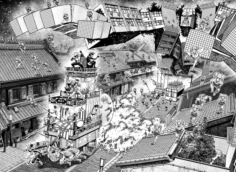 More spirits appear, running beside and attacking their cart. The monster building keeps chasing them.