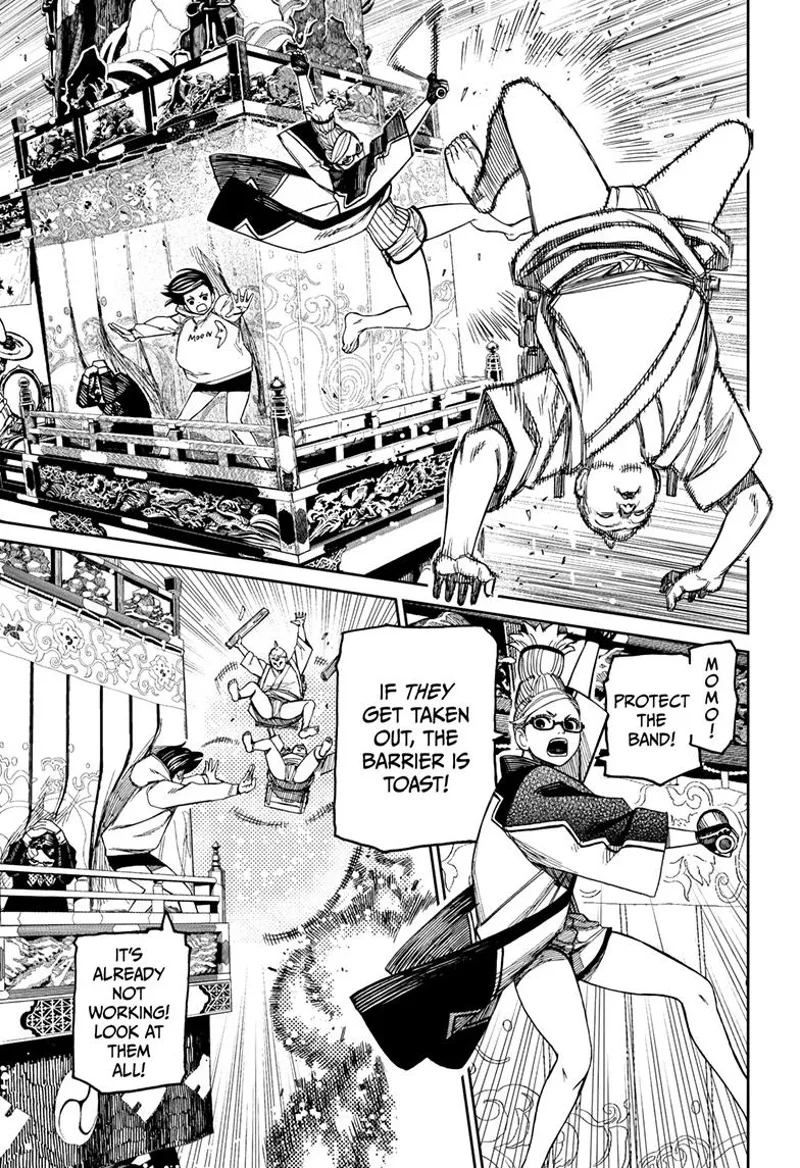 Grandma deflects the runner and tells Momo to protect the band to protect the barrier. Momo sees more runners coming at them.