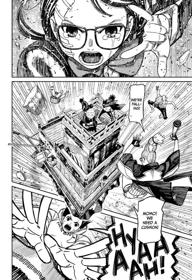 Rin sings with teary eyes. The parade float falls. Momo releases her powers.