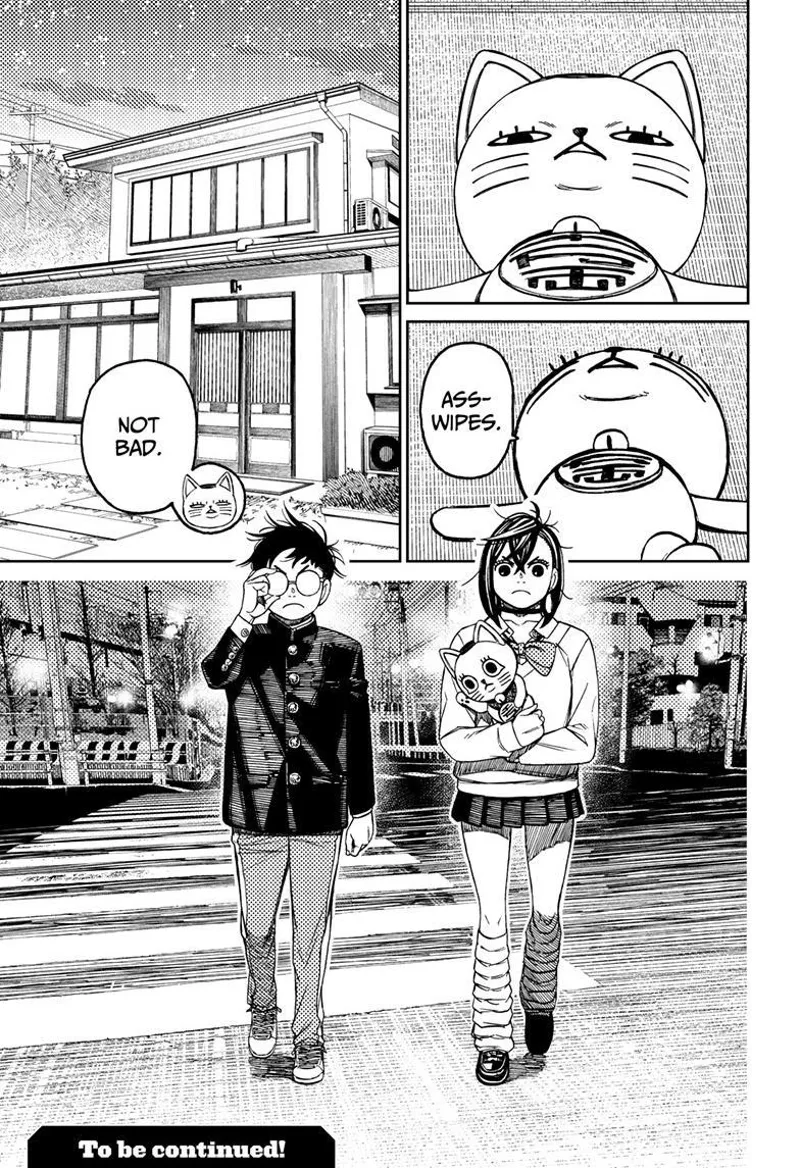 Turbo Granny agrees. Momo and Okarun walk across the street carrying TG with them.