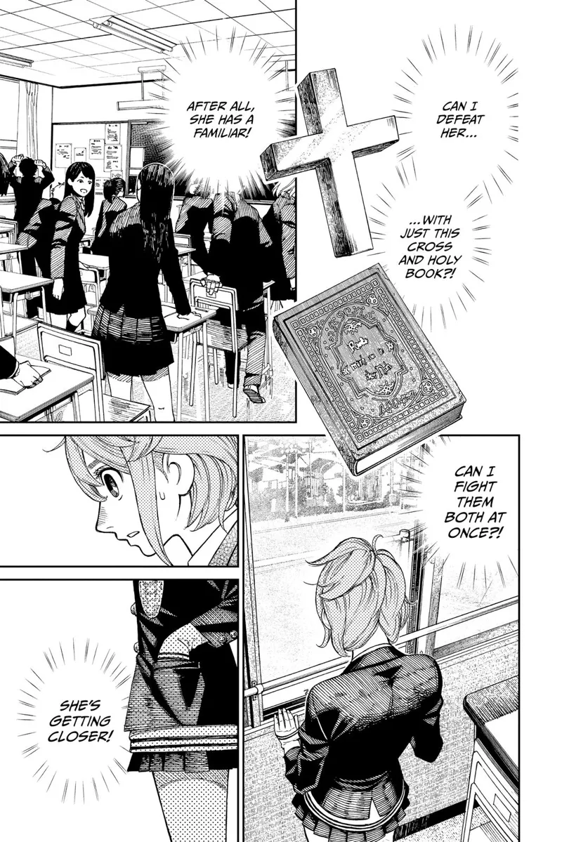 Aira wonders if she can defeat Momo with her cross and book. The classes have ended, and she looks through the window.