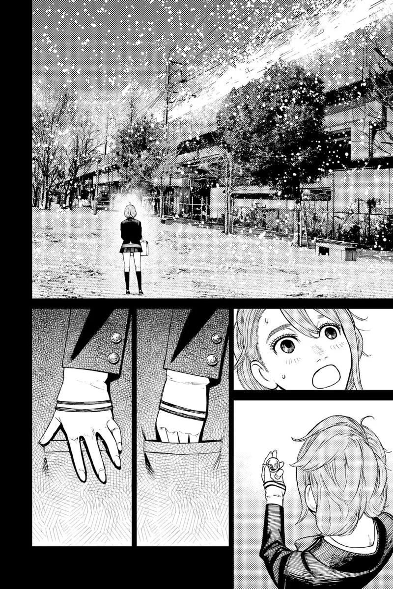 Aira sees the brilliant sparks of light again on the train. She holds the marble and puts it in her pocket.