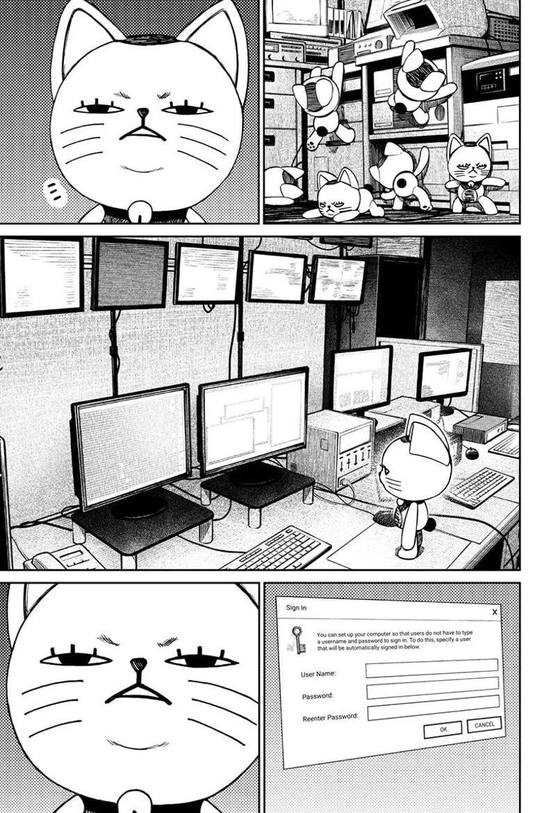 Turbo Granny stares at the computer screen after sneakily climbing up the console.