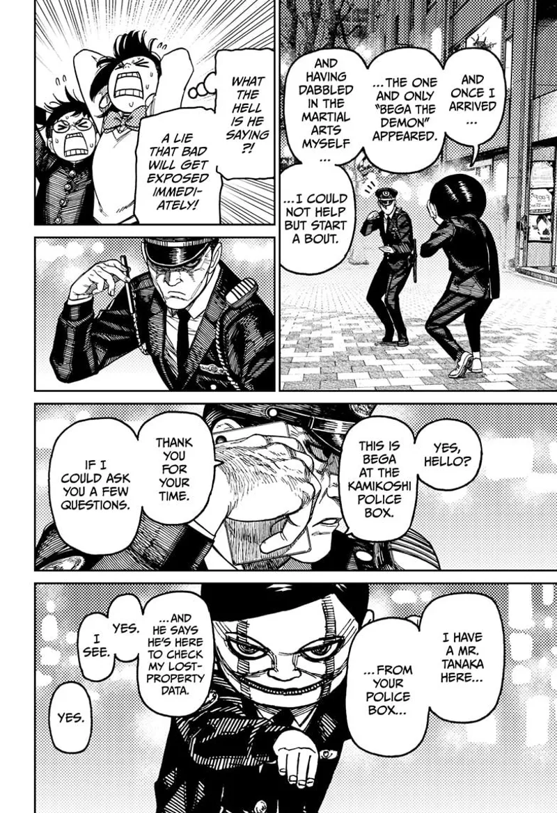 Momo and Okarun are enraged by what Rokuro just did. The cop, Mr. Bega, calls his phone and asks about Mr. Tanaka.