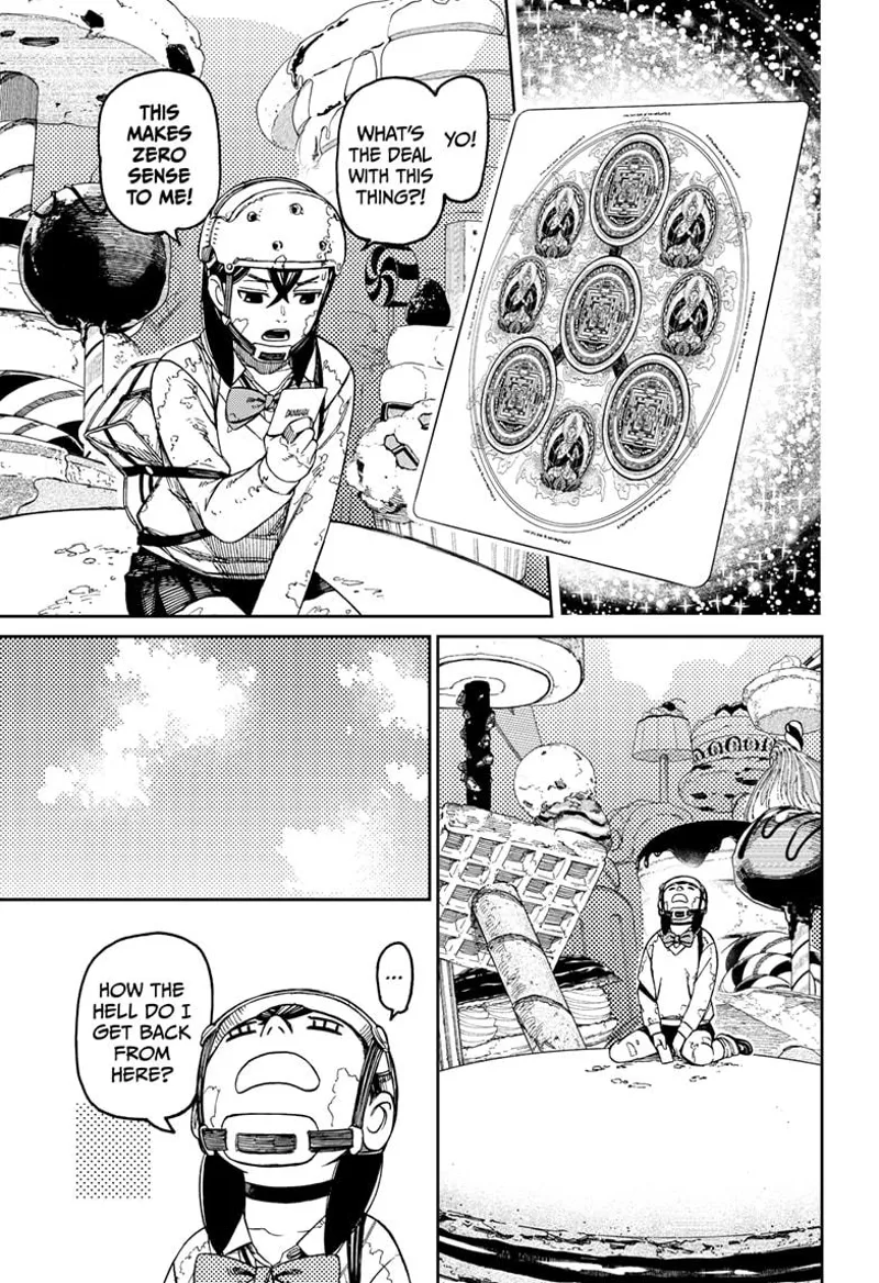 Momo picks up the paper and tries to understand the drawing, but she can't. She looks up and wonders how to get back.