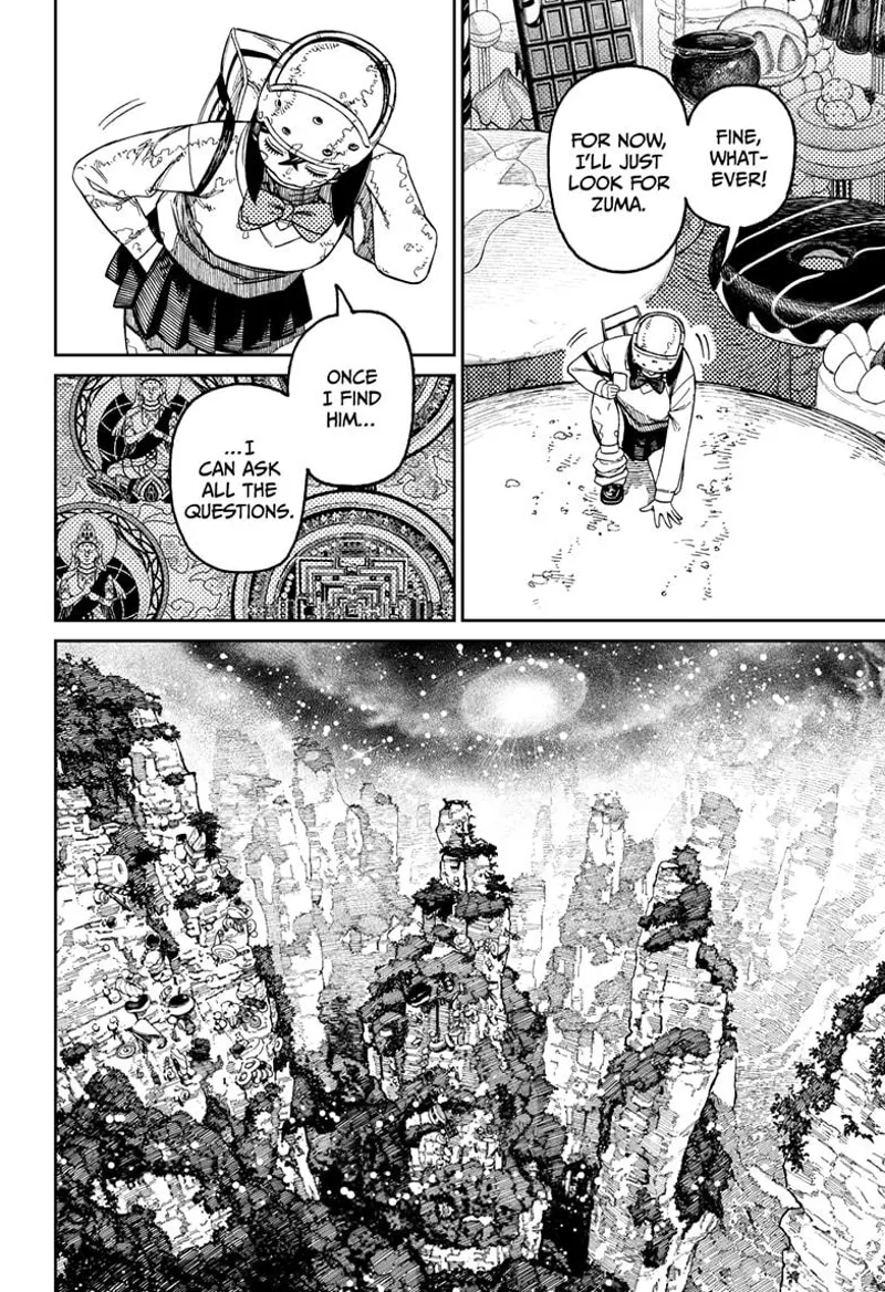 Momo stands up and plans to look for Zuma and ask him questions. She looks at the mountainous terrain before him.