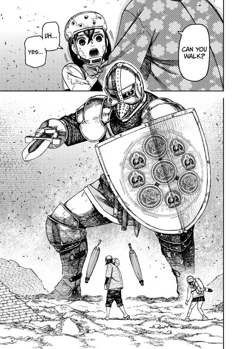 The guy puts down Momo. He wants to fight the giant before them.