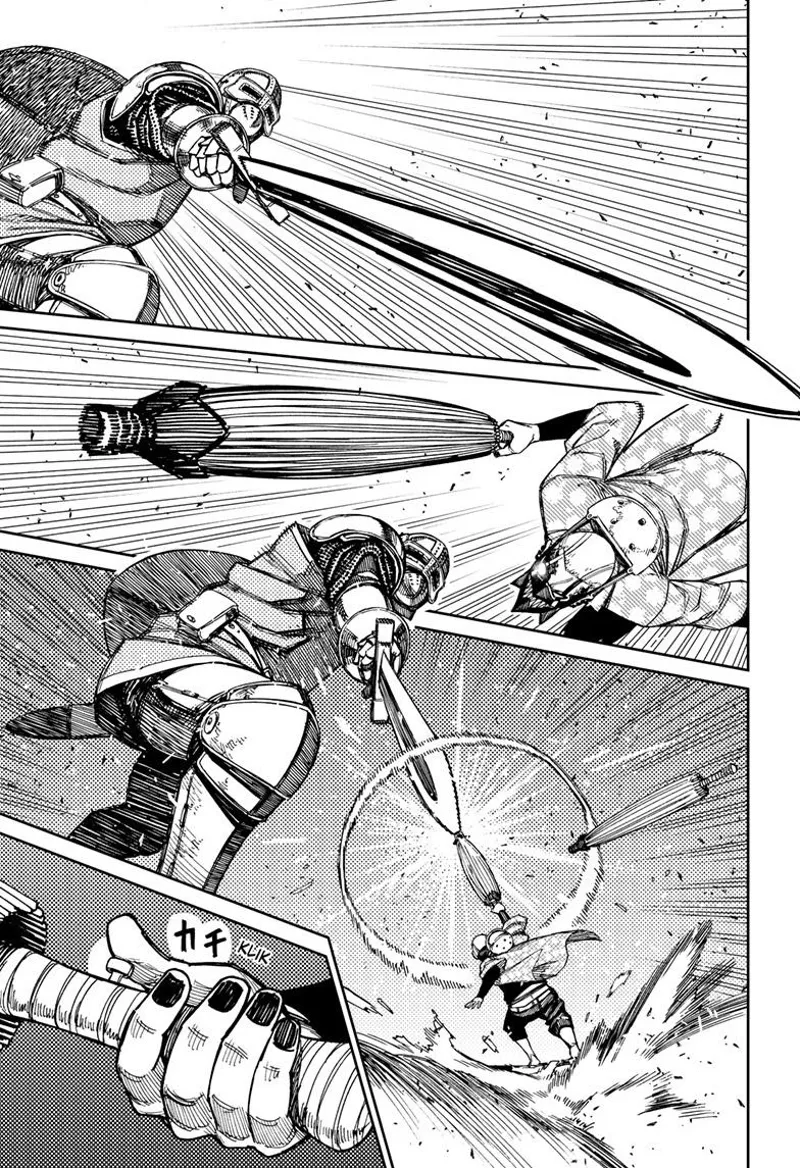 The guy and the giant's sword tips collide.