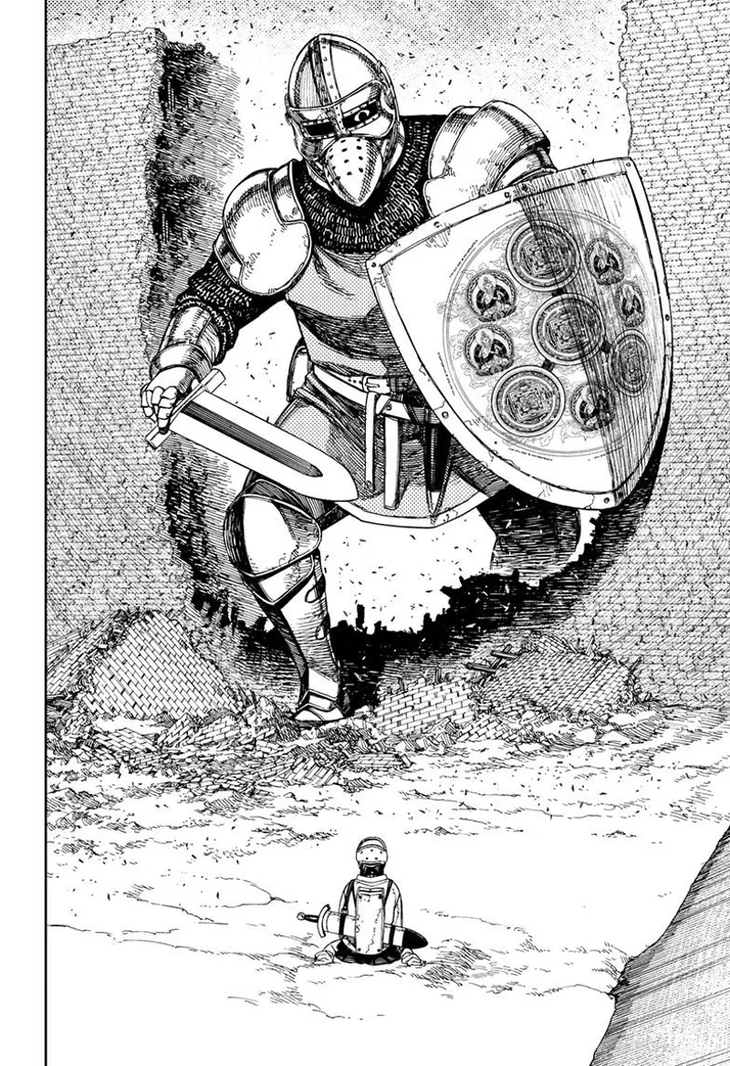 A giant gladiator with armor suddenly appears after breaking the wall.