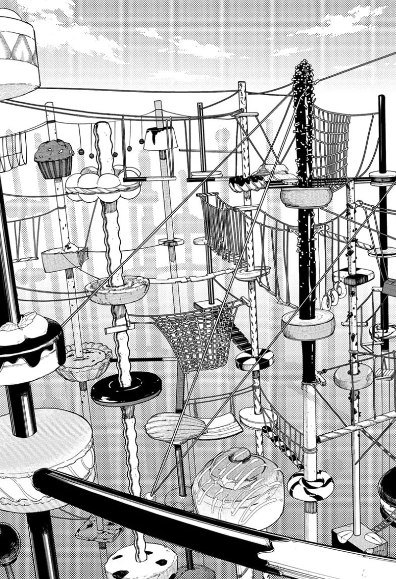 They look ahead and see more of the obstacle course made of desserts.