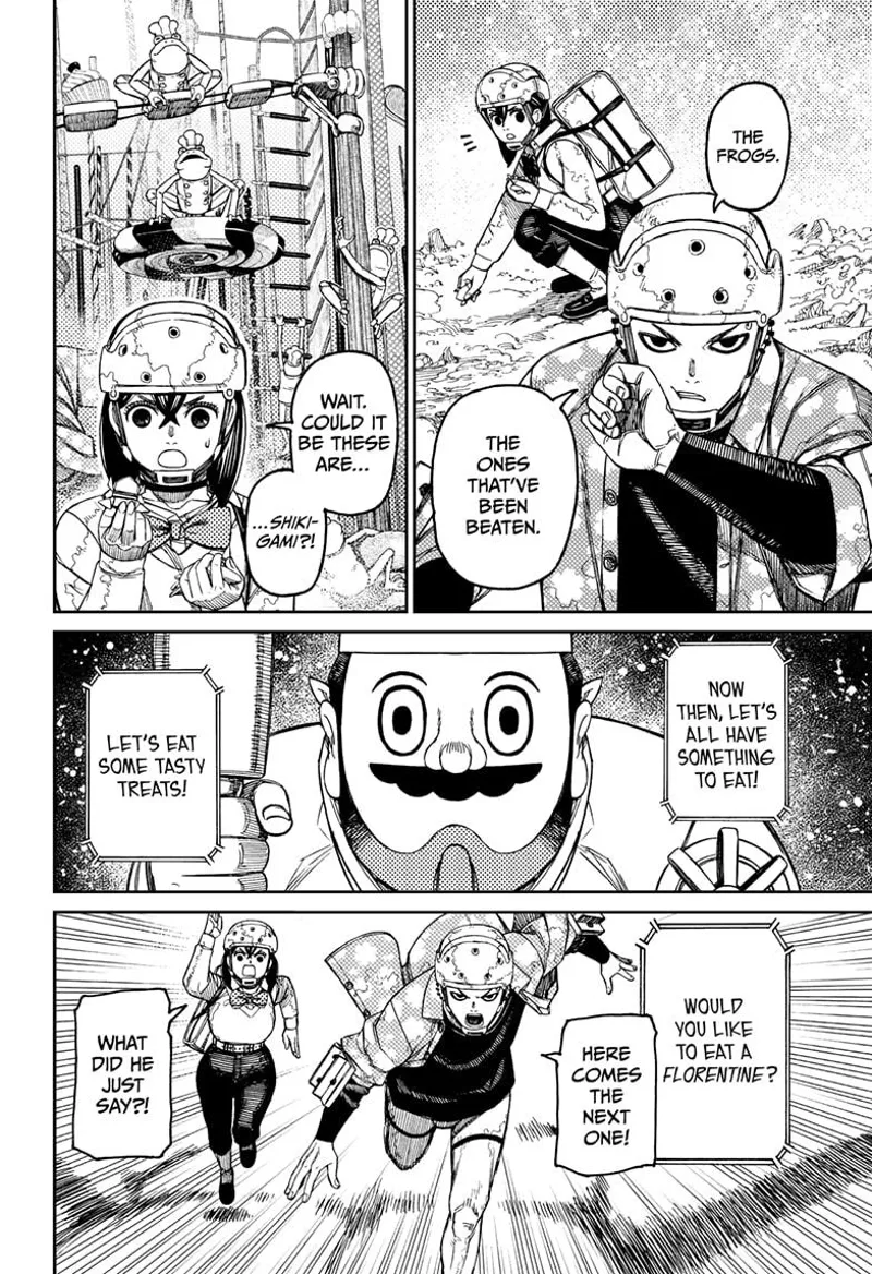 Momo and Zuma run after the giant chef and ask who wants to eat a Florentine.