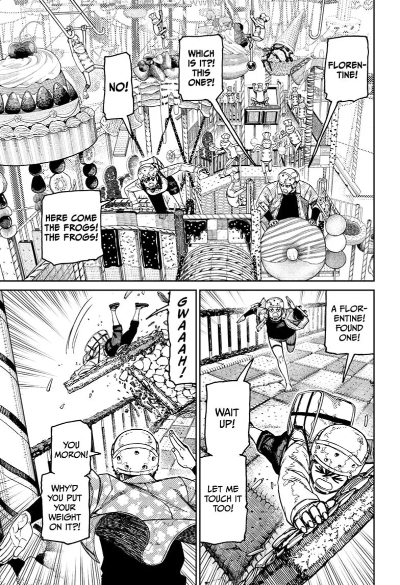 Zuma struggles to find florentine. Momo grabs one, but it breaks. Zuma runs towards her.