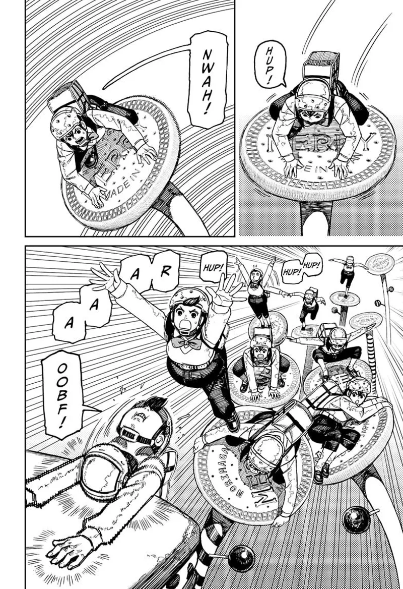 Momo jumps on a platform, and it starts swaying. He jumps from platform to platform.