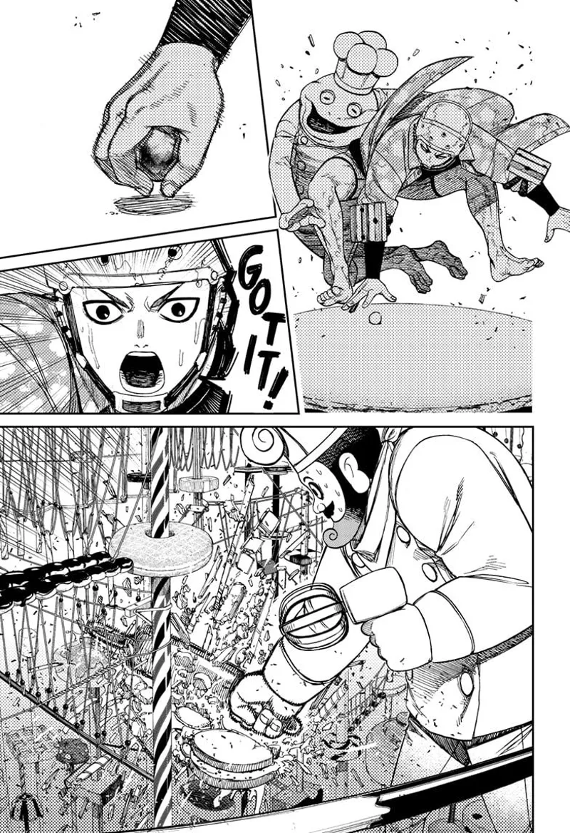 Zuma's body slams the frog. He successfully as he picks up the gold ball. The giant chef's kitchen roll smashes through the sweets.