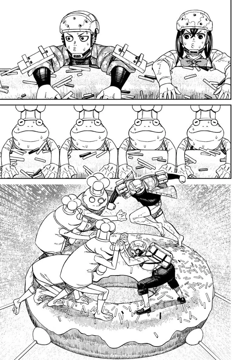 The frogs look at Momo and Zuma. Suddenly, they are in a fistfight.