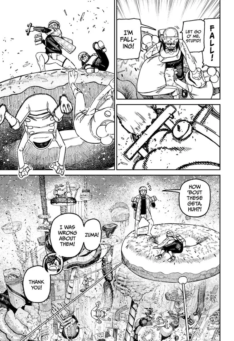 The frogs holds Momo. Zuma suddenly arrives and punches the frogs using his Greta sandals.