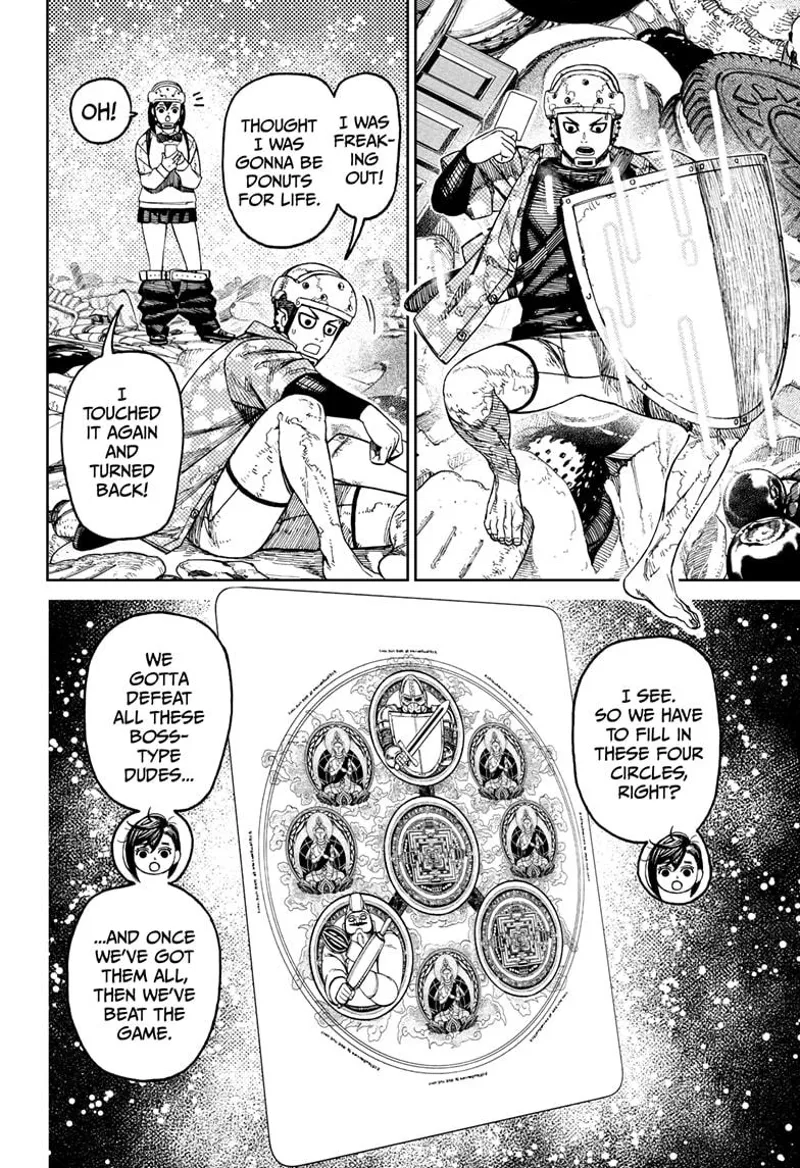 Zuma turns back to normal while holding a shield. Momo and Zuma realize they have to defeat the bosses in the card.