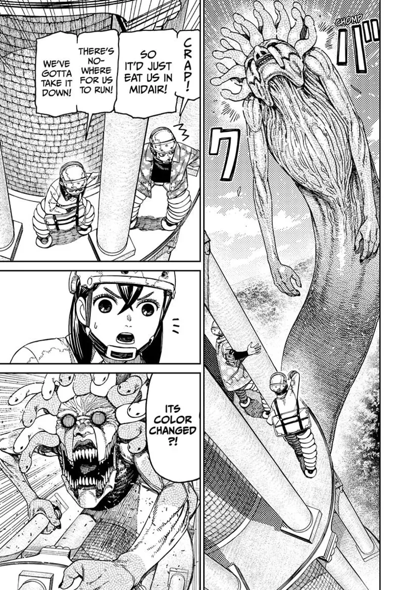 Momo and Zuma see the snake monster catching and eating the chocolate they threw. Momo notices the snake changing color.