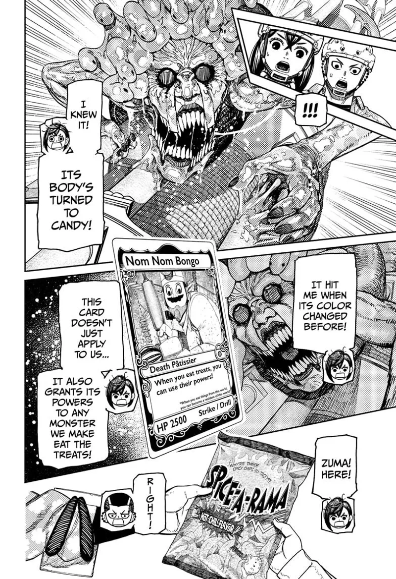 The monster turns slippery, just like the candy. Momo and Zuma grab the spicy junk food.