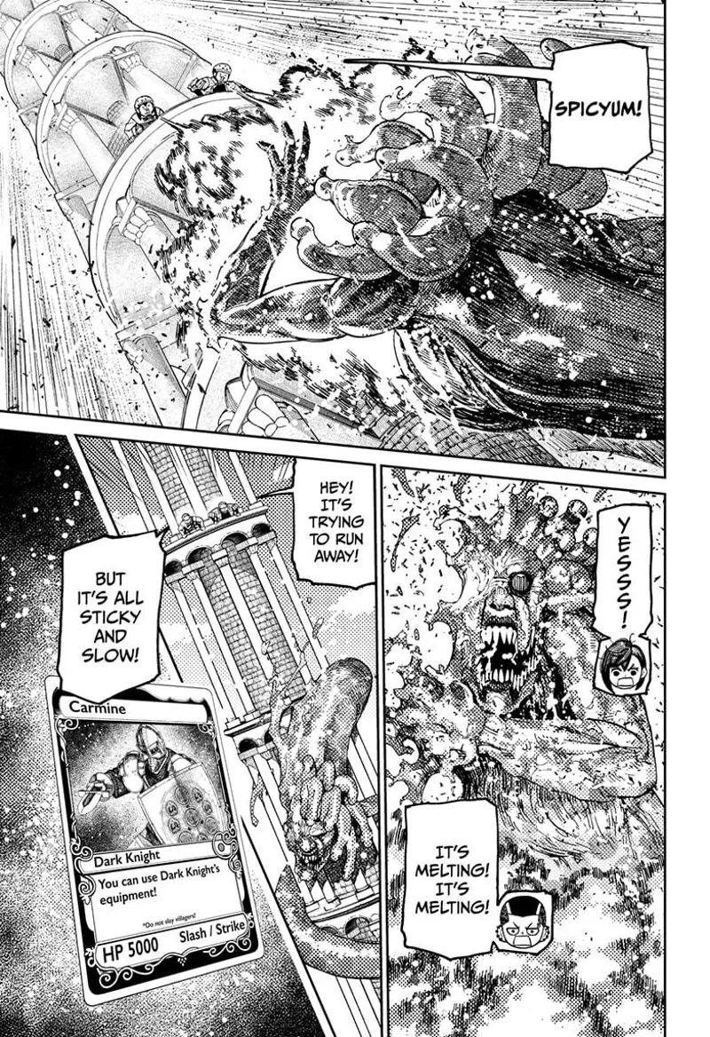 Momo and Zuma breathe fire at the snake monster, and it starts melting. The snake then runs back downward.