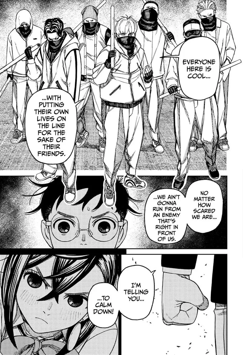 The gang prepares to beat Okarun as they instantly want to enter the diorama. Momo stares at them.