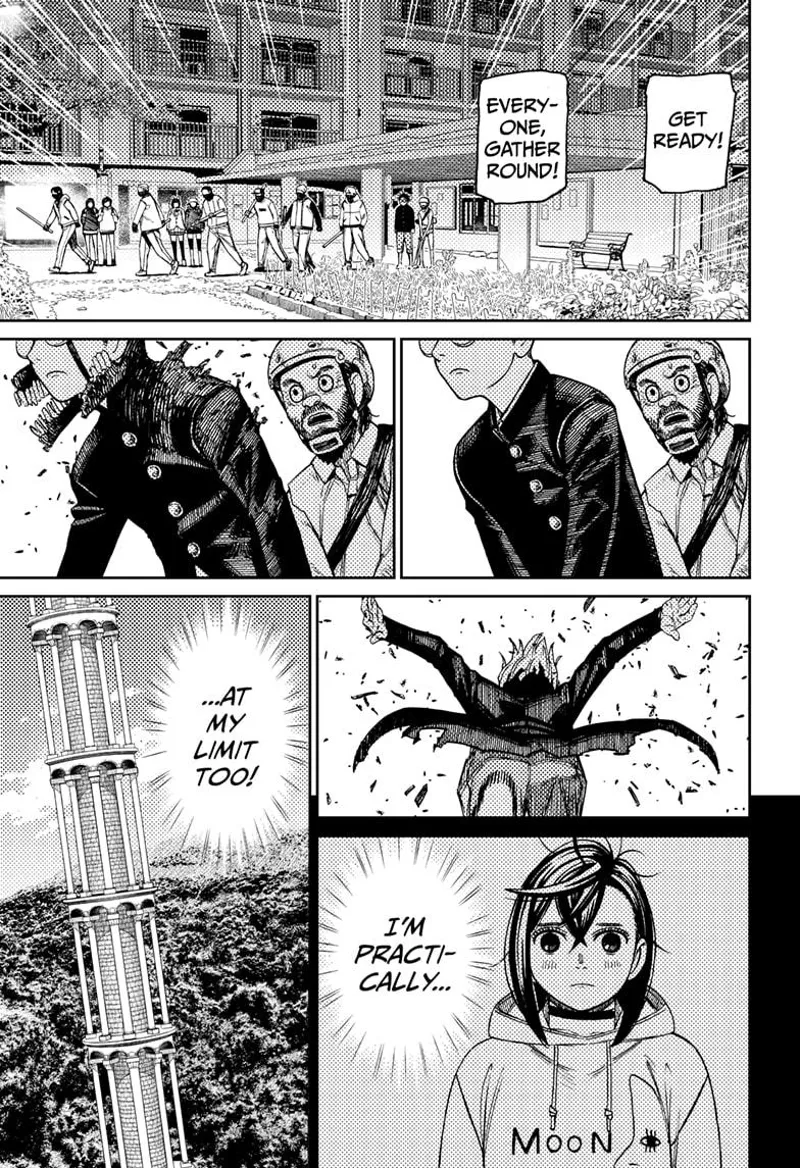 The thugs start gathering around. Okarun slowly changes into cursed form while thinking about Momo.