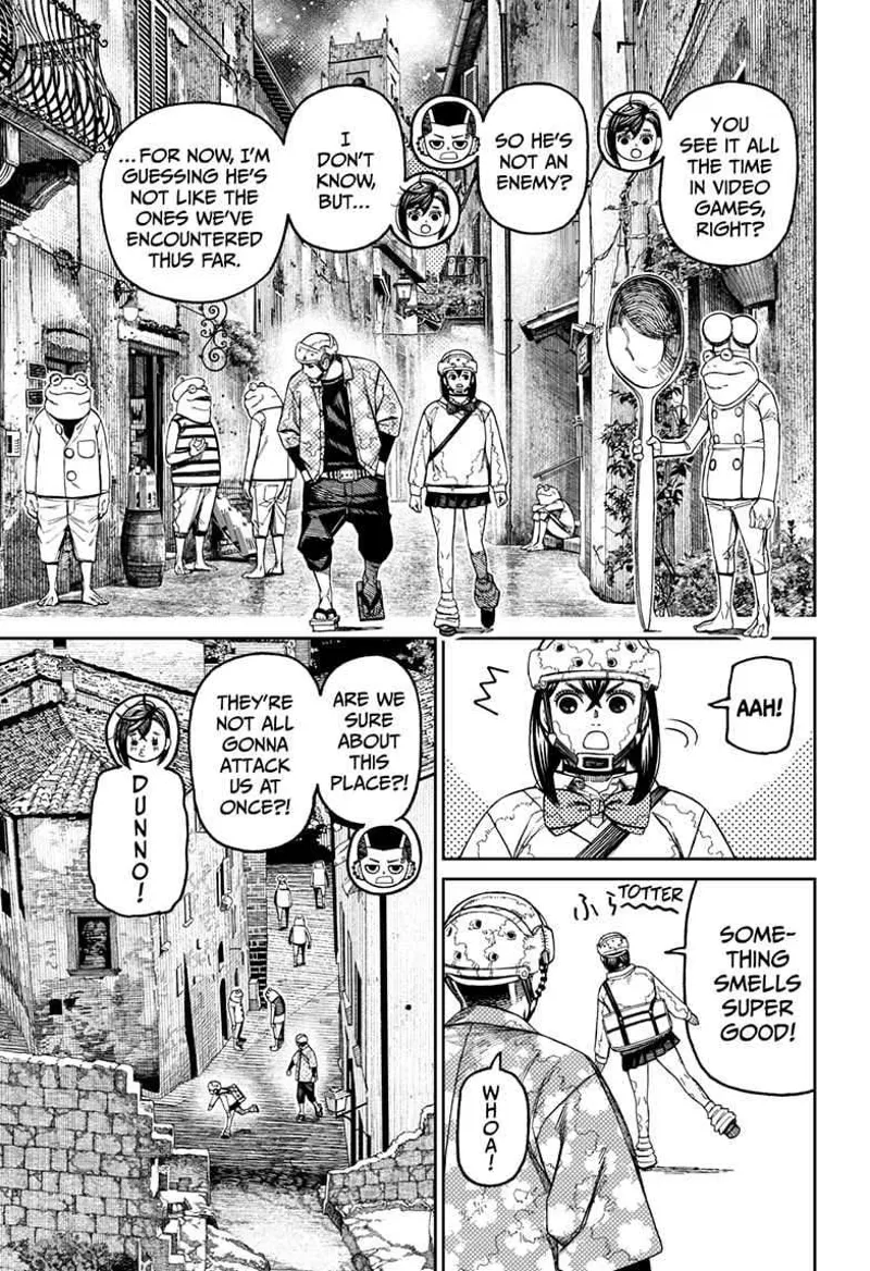 Momo and Zuma walk around town and see the frog people. They wonder if they gonna attack. Momo makes a detour.