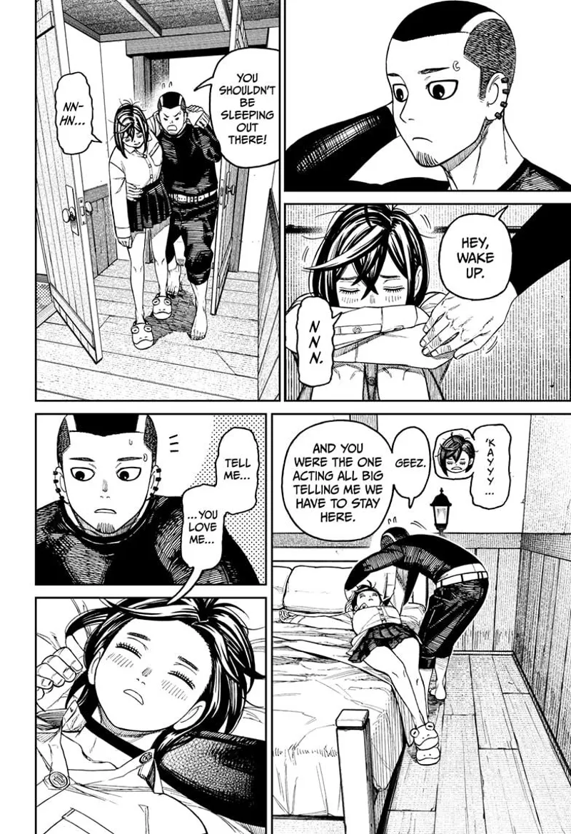 Zuma carries Momo inside the house and puts her to bed. Momo sleep-talks.