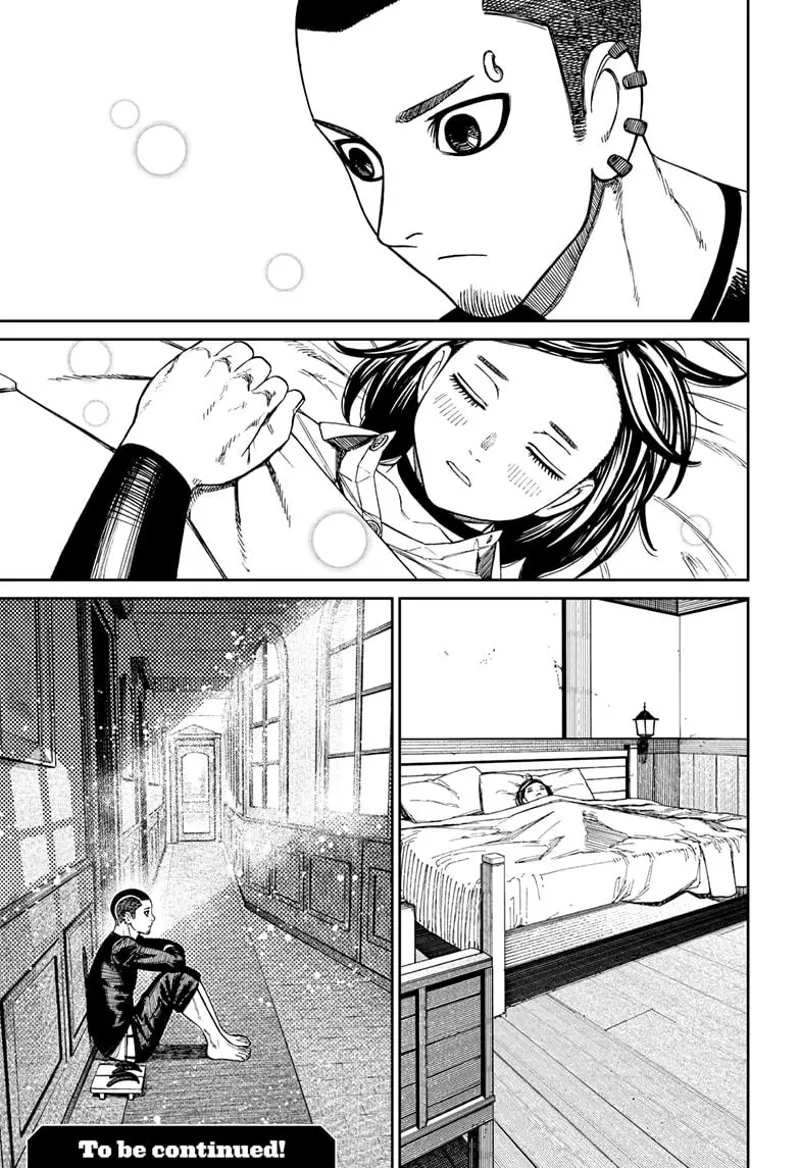 Zuma tucks Momo to bed. He goes outside to guard her. He sits in the hallway.