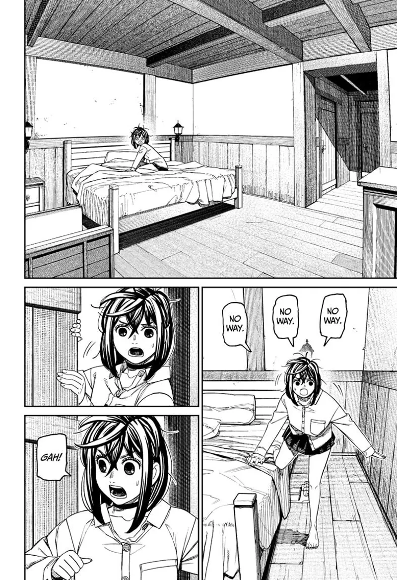 Momo looks around, shocked. She gets up and panics.