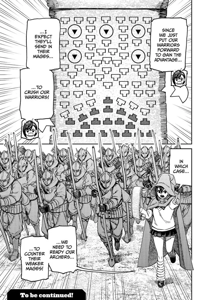 Momo checks the battle formation and devices a plan to counter the enemy mages. She sends her archers to fight next.