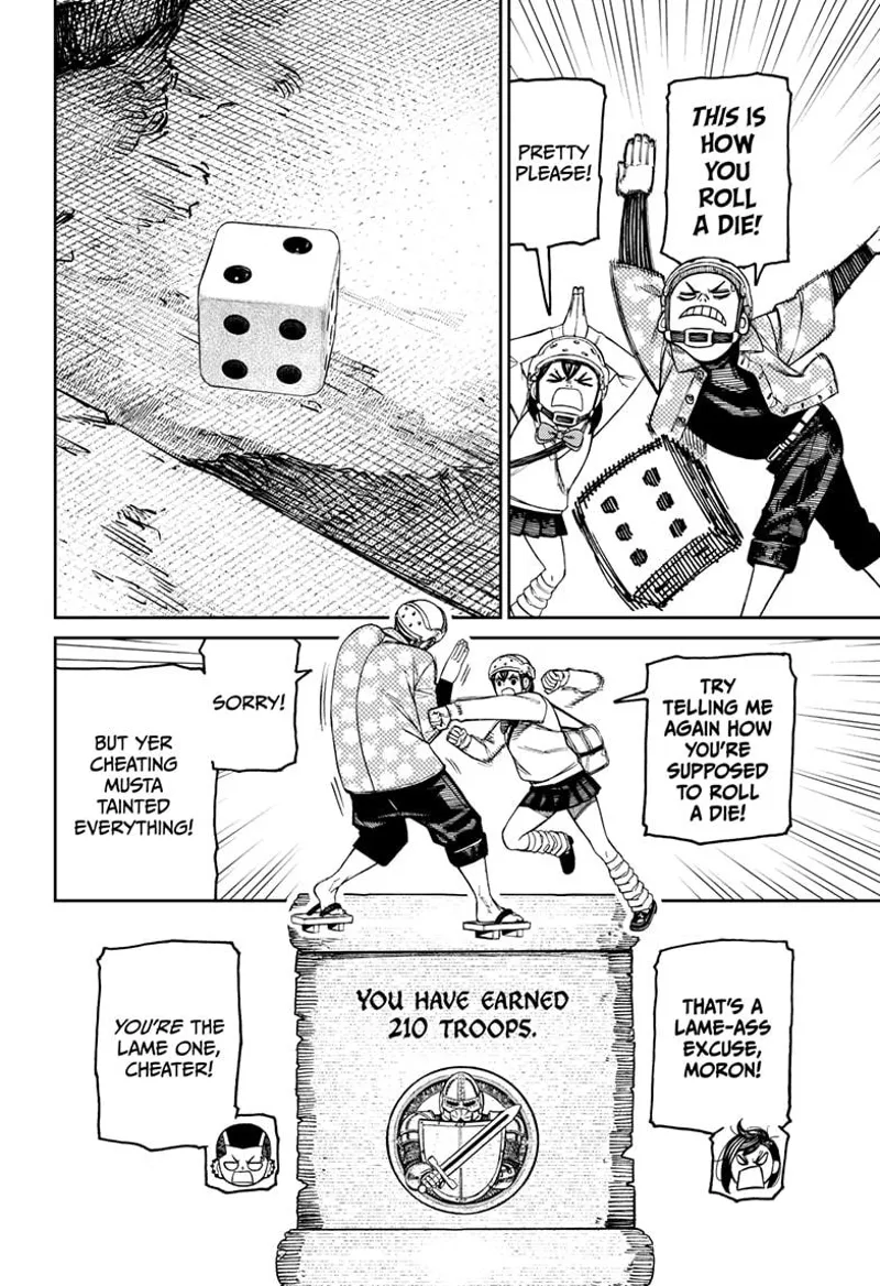 Zuma rolls the dice, and it gives him a score of two. Momo fights Zuma, and the game gives them 200 troops.