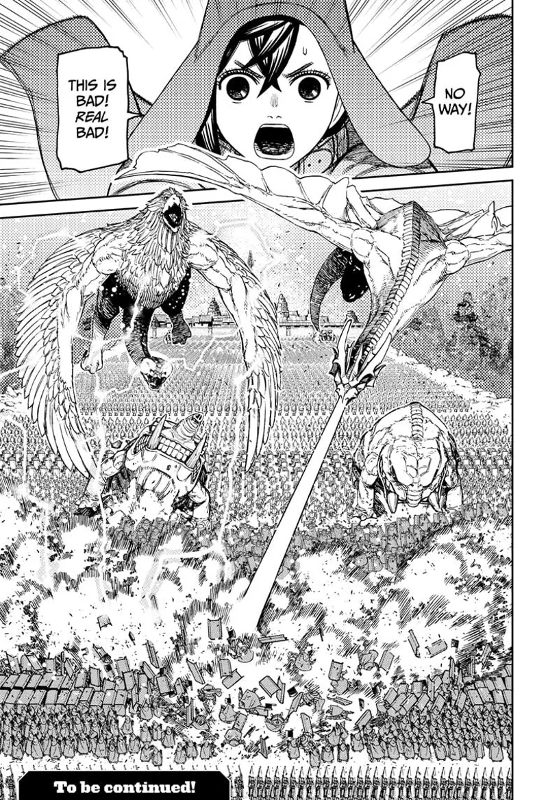 The second flying monster also attacked. The frontlines are getting decimated, and Momo sees their desperate situation.