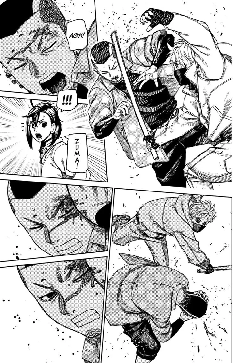 The thug leader smashes Zuma's head with a pole. Zuma's left head near the eye bleeds.