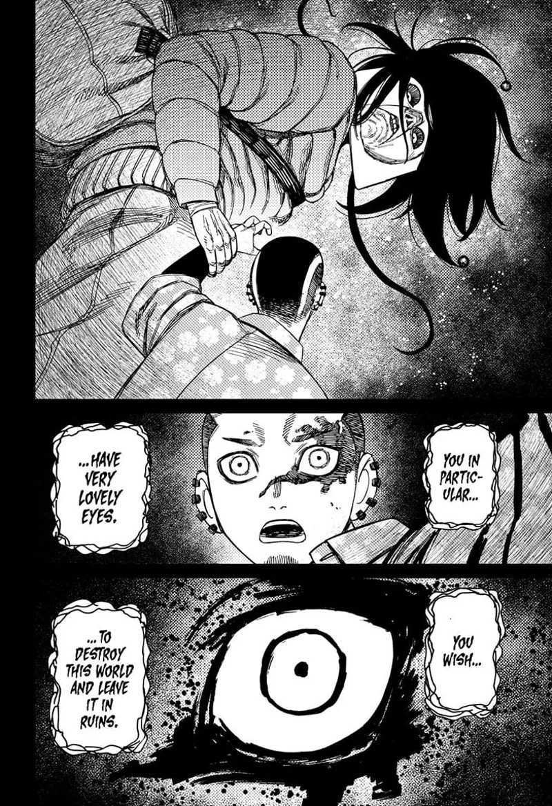 Zuma opens his eyes and sees a hideous being holding his hand. He suddenly looks fearful.