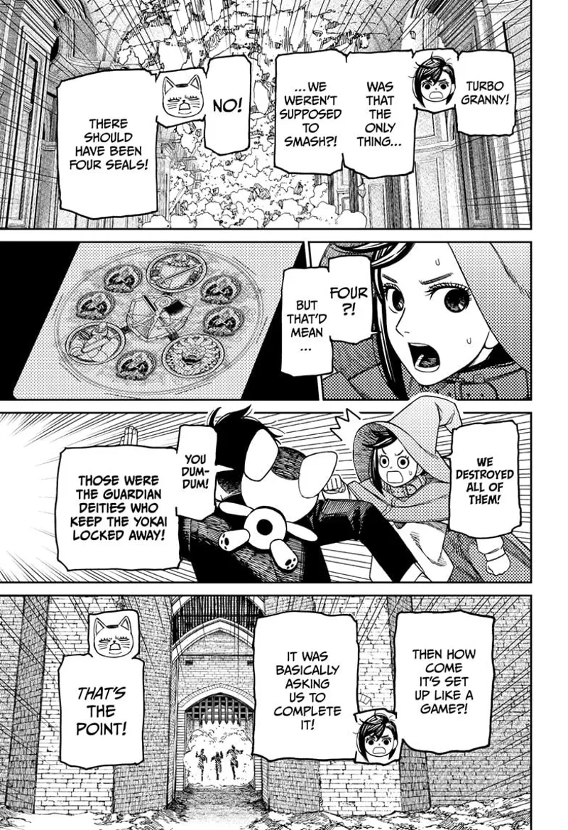 Momo reveals they also destroyed the three other seals that kept the Yokai locked in. They kept running away from the crumbling castle.