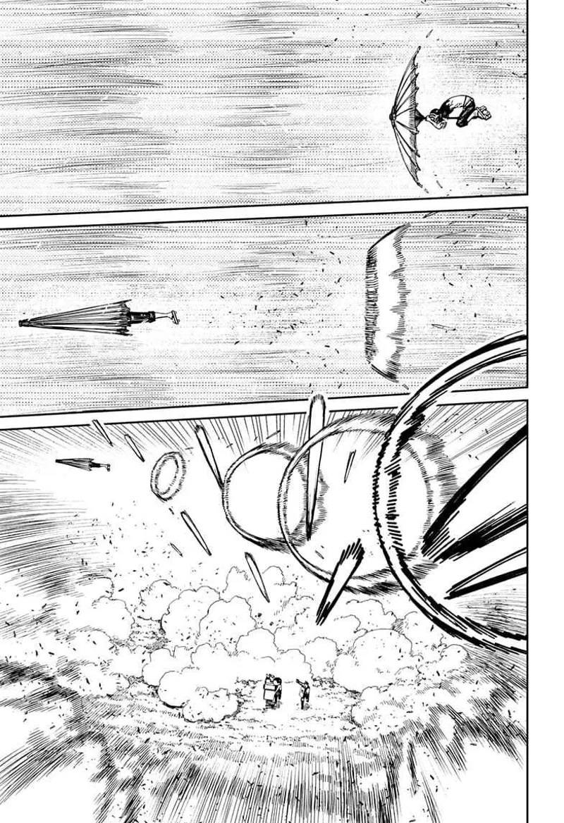 Cursed Zuma moves faster in the sky and dodges the series of attacks from Rokuro and the cop.