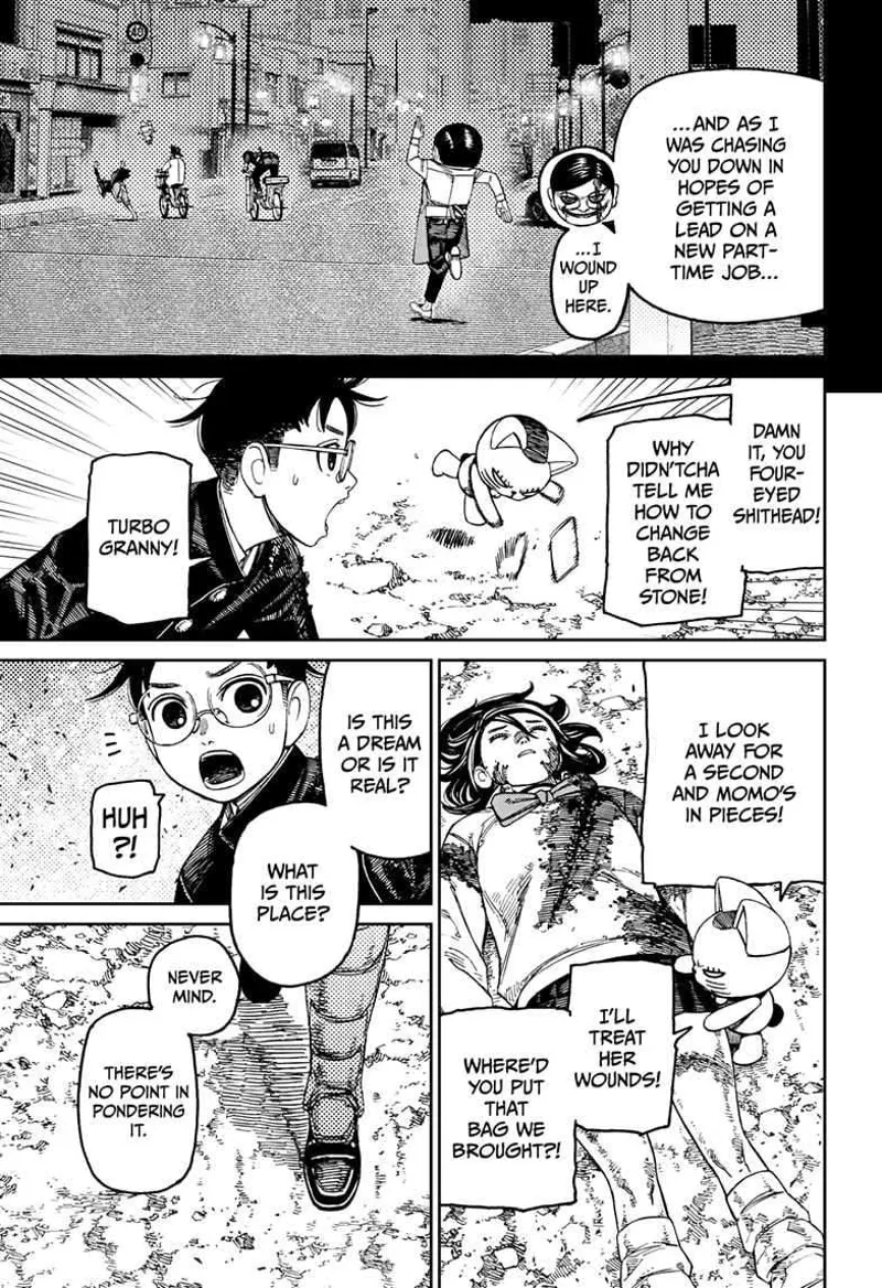 Rokuro reveals he followed them during the police chase to look for a part-time job. Turbo Granny appears.