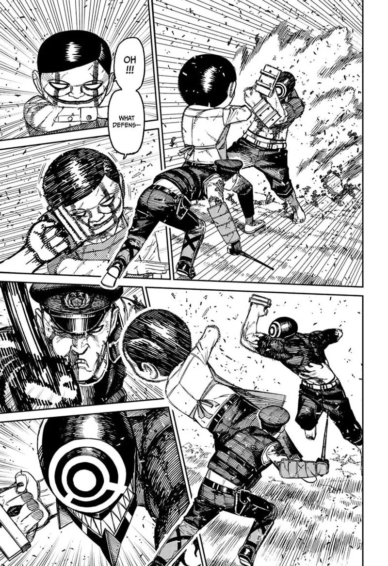 Cursed Zuma defends and punches Serpo. The cop backs him up and attacks, but cursed Zuma prepares a punch.