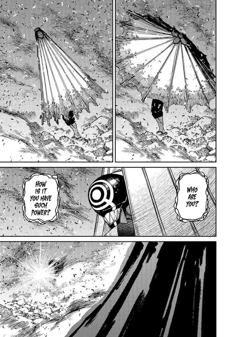 Cursed Zuma emerges from his umbrella and sees a light before him. He asks its name and how he's got such power.