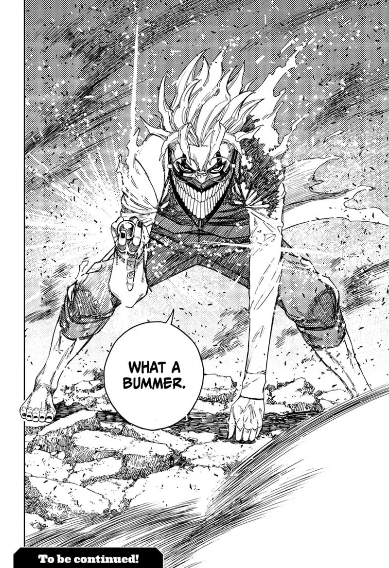 Okarun stands up holding his golden ball.