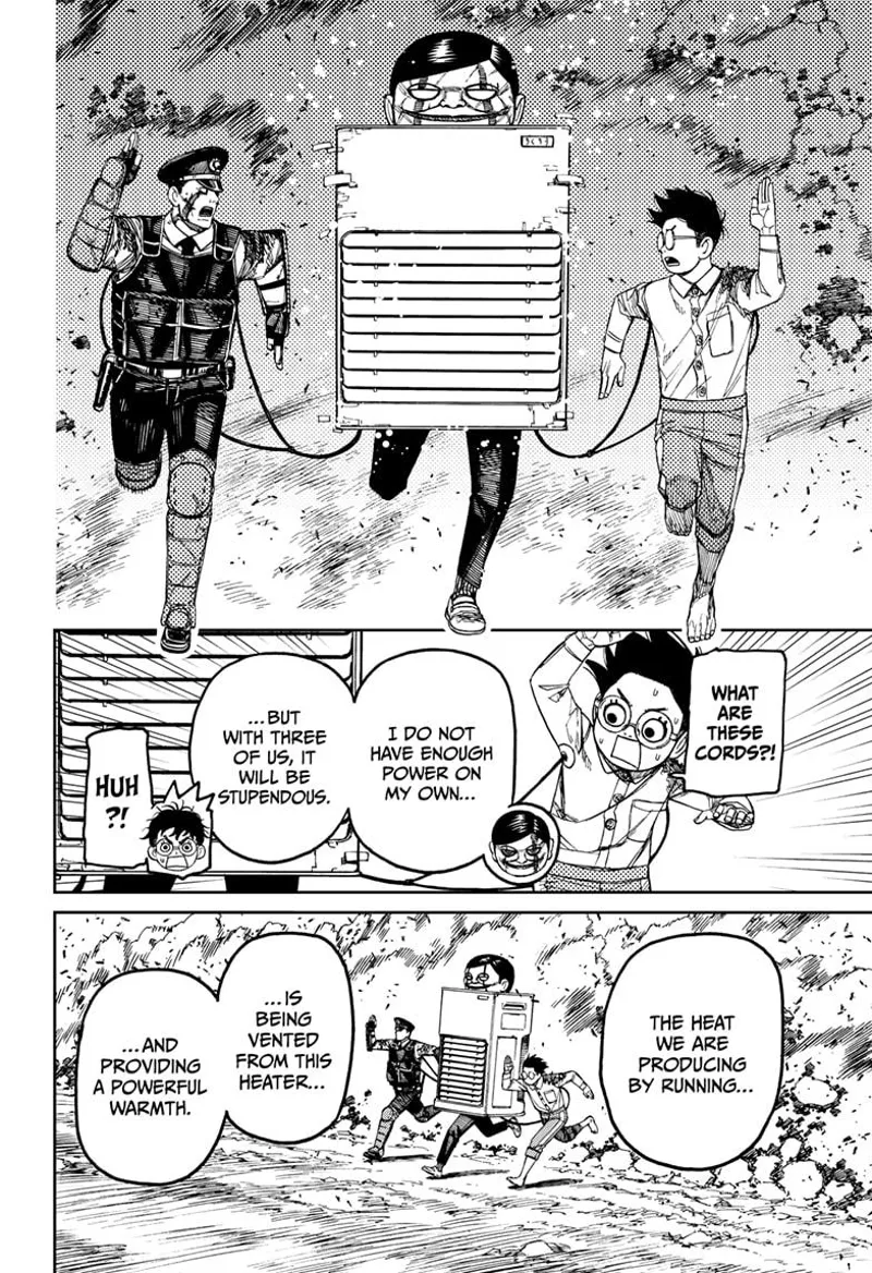 Serpo's body turns into a heater with two cords attached to Okarun and the cop.