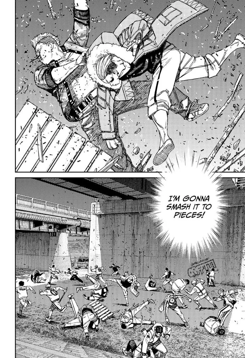 A huge thug fight broke off under a bed. One thug punches another in the face.