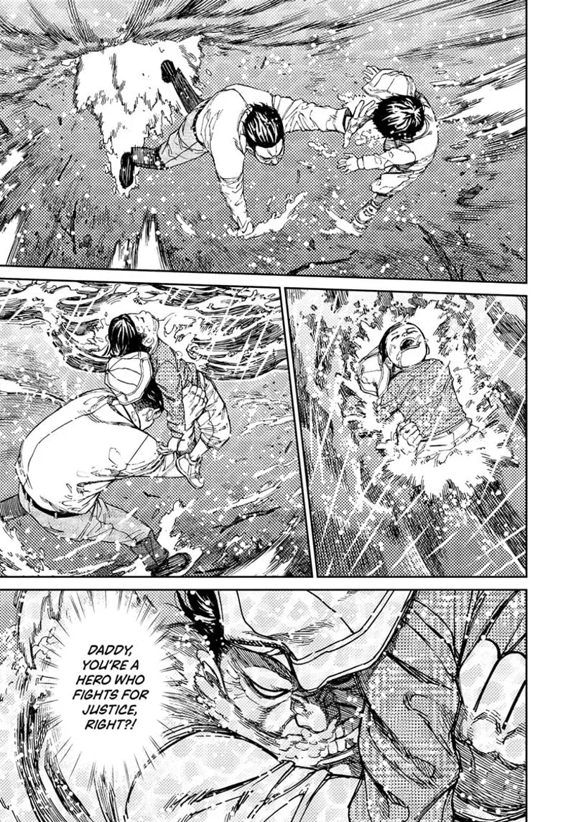 Officer Bega dives and grabs the kid. He is underwater while pushing the kid to the surface. He recalls his daughter's words.