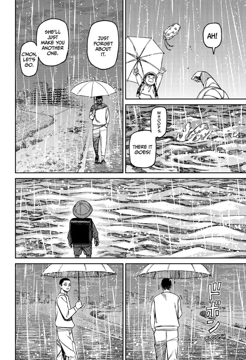 The bullies throw the bag into the river. The kid stares at it, wanting to get it back. Zuma looks back.