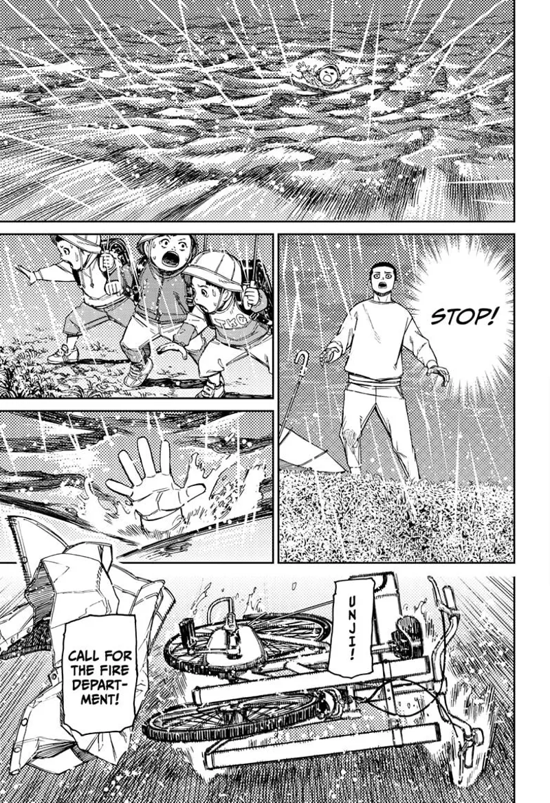 The kid gets carried away, and the bullies panic. Zumi freezes, and a bicycle crashes near him.